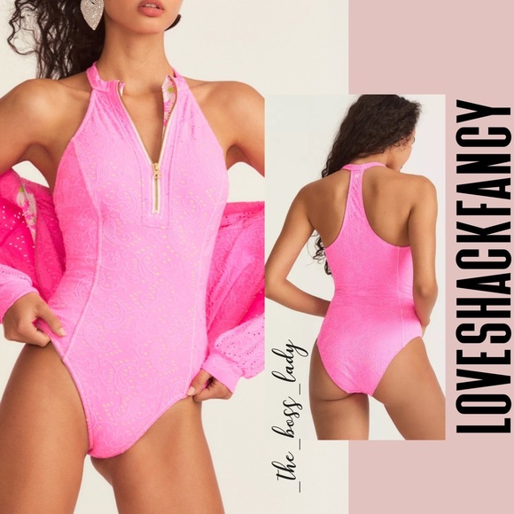 NWT LOVESHACKFANCY one piece swimsuit swimwear bikini bodysuit zip MEDIUM - Picture 4 of 6